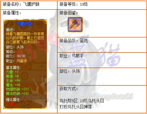 龙斗士弓箭手13级装备飞鹰护额