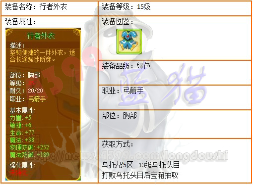 龙斗士弓箭手15级装备行者外衣