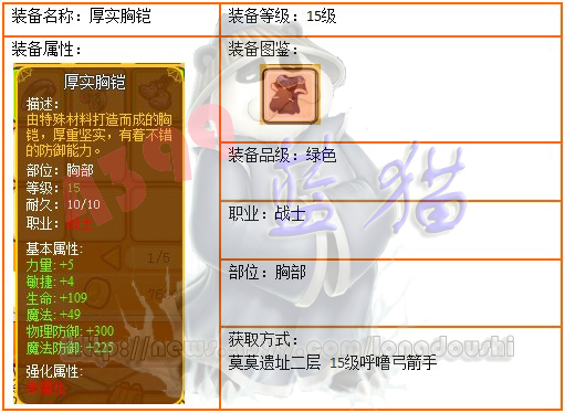 龙斗士战士15级绿装 厚实胸铠