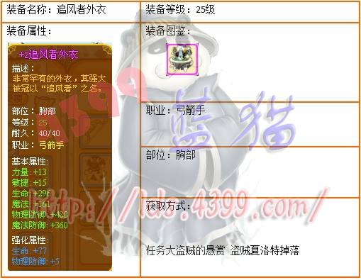 4399龙斗士弓箭手25级紫装追风者外衣