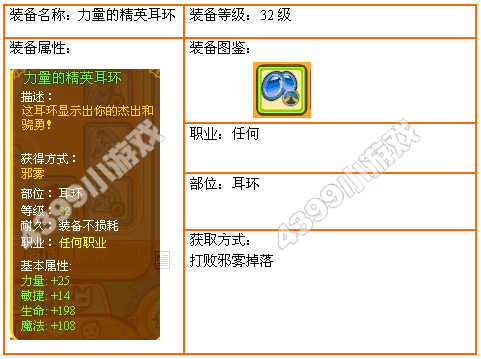 4399龙斗士任何职业32级力量的精英耳环
