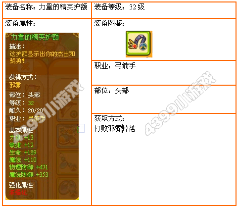4399龙斗士弓箭手32级力量的精英护额
