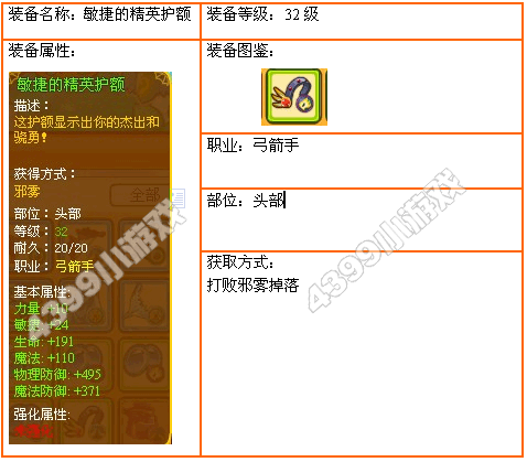 4399龙斗士弓箭手32级敏捷的精英护额
