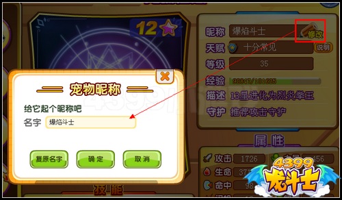 龙斗士宠物昵称怎么修改