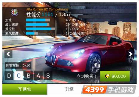 狂野飙车8C级车:阿尔法罗密欧 8c competizione