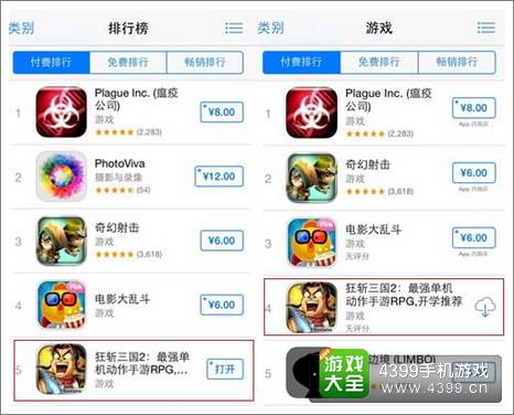 狂斩三国2登顶苹果付费排行榜