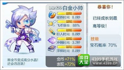 天天酷跑白金小帅满级属性