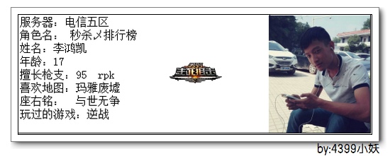 4399生死狙击王者争霸第三赛季季后赛H组选手资料