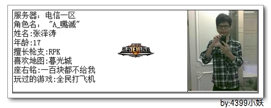4399生死狙击王者争霸第三赛季季后赛G组选手资料