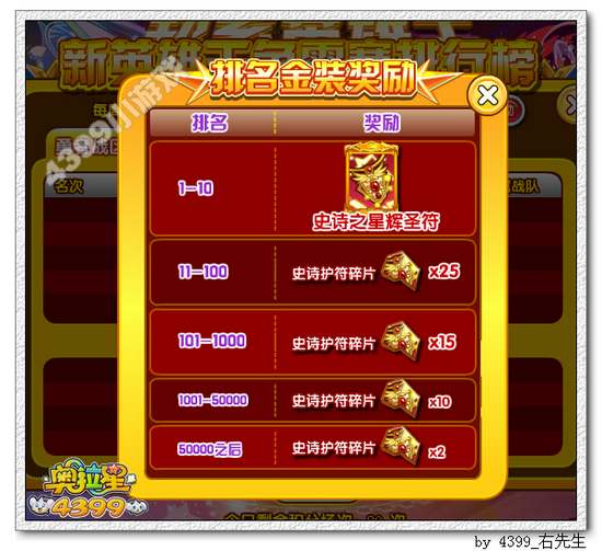 奥拉星超系英雄王排名奖励