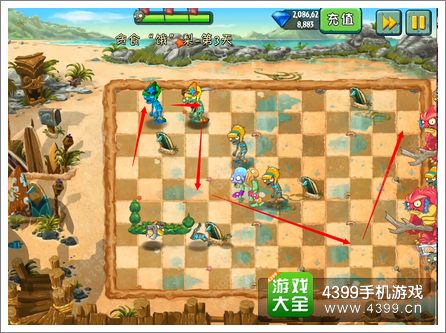 植物大战僵尸2巨浪沙滩贪食饿梨第三关攻略