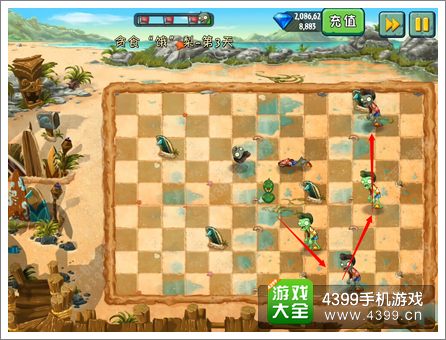 植物大战僵尸2巨浪沙滩贪食饿梨第三关攻略