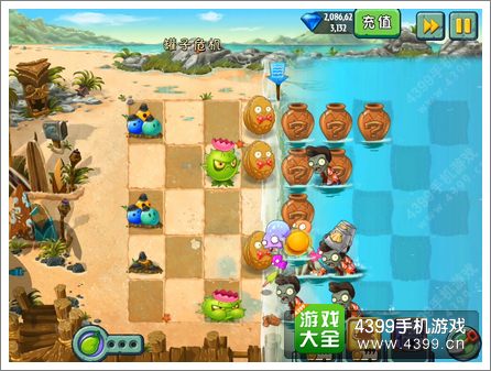 植物大战僵尸2巨浪沙滩罐子危机第二关攻略