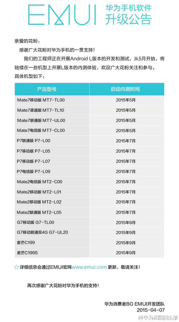 华为安卓5.0升级计划