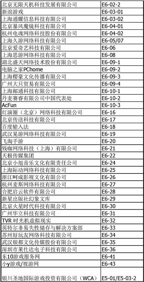 互动娱乐展示区展商名单