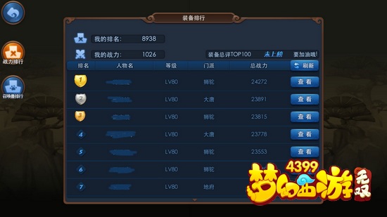 梦幻手游无双版排行榜