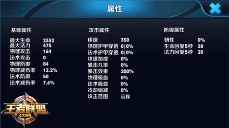 王者荣耀狄仁杰属性
