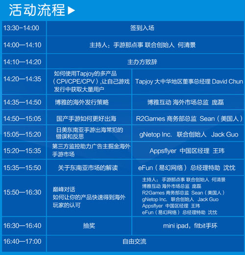 Tapjoy手游中国海外沙龙活动流程