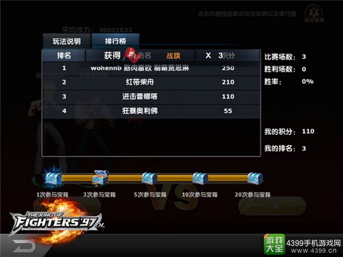 拳皇97OLKOF大赛根据积分进行排名