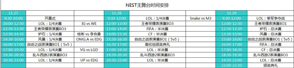 NEST主舞台时间安排