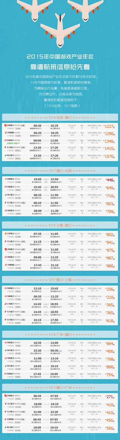 中国游戏产业年会航班信息