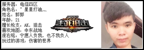 4399生死狙击最强王者争霸赛第六赛季F组玩家资料