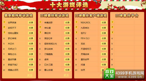 第四届十大口碑游戏评选暨双旦酬宾活动今日开启