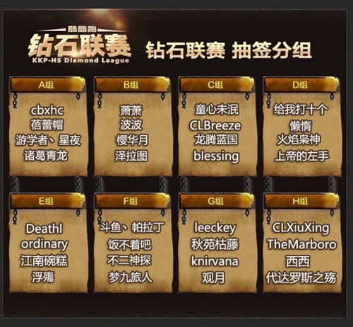 酷酷跑炉石传说钻石联赛分组对战列表出炉