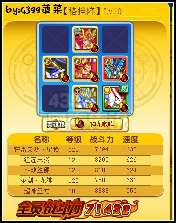 奥奇传说战斗力7万 阵型2