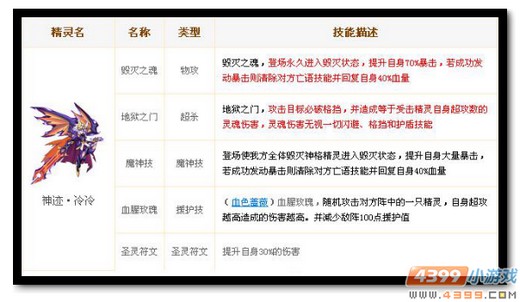 热血精灵派神迹·冷技能