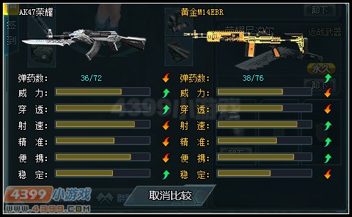 生死狙击AK47荣耀和黄金M14EBR武器对比