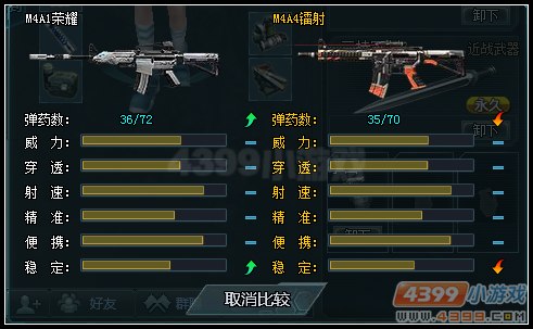 生死狙击M4A1荣耀和M4A4镭射武器对比