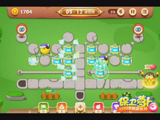 保卫萝卜3公园53关金萝卜攻略