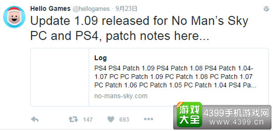 Hello Games推特更新