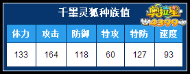 奥拉星千墨灵狐种族值