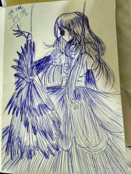 洪荒大劫篇圆珠笔画·人偶女魃-4399叶子琪·忆