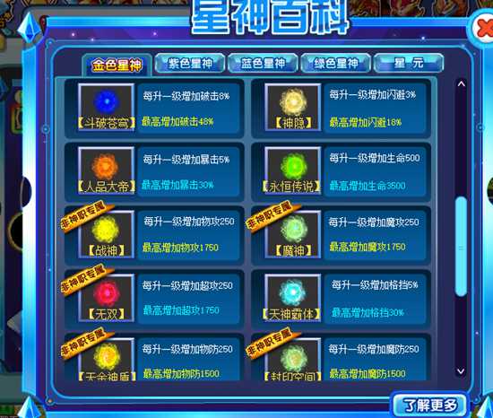 奥奇传说星神大全
