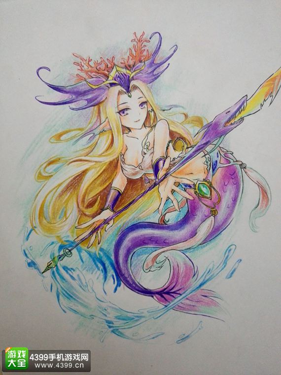 手绘斑衣鳜婆之海洋女神