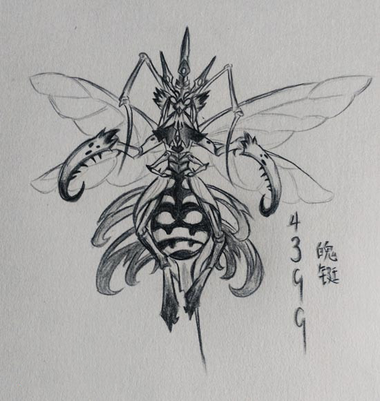 黑彩铅手绘钦原-4399魄铤
