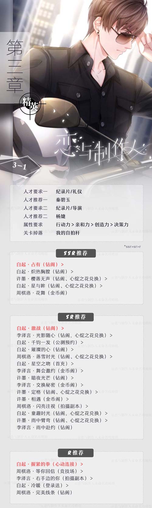 恋与制作人第三章精英攻略 精英3-1关怎么过