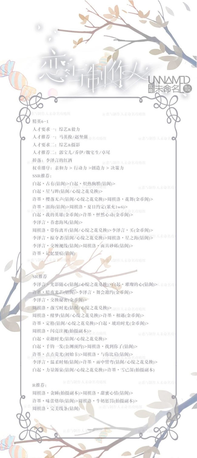 恋与制作人第六章精英攻略