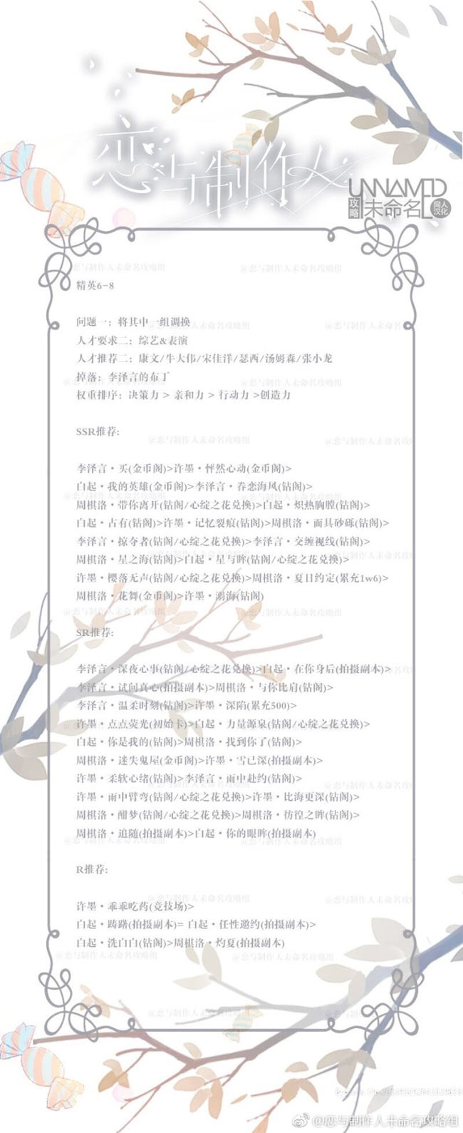 恋与制作人精英6-8关怎么过
