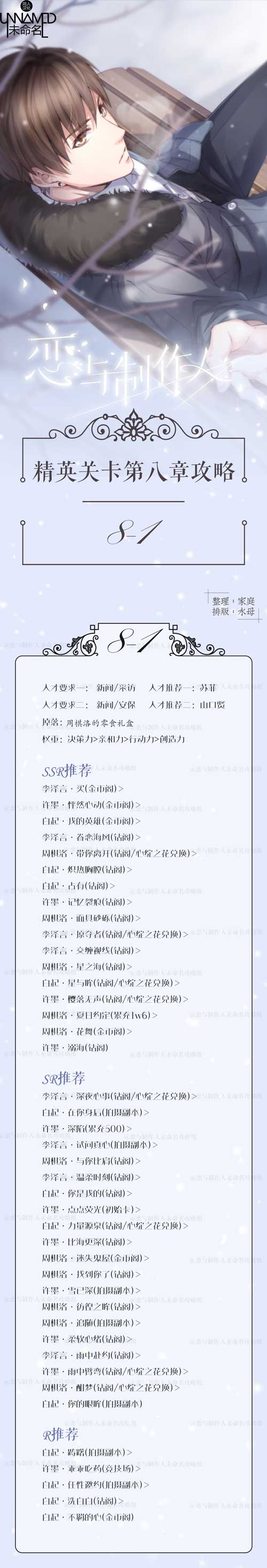 恋与制作人精英第八章攻略 精英8-1关怎么过