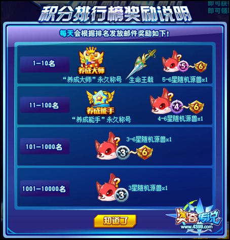 奥奇传说积分排行榜奖励兑换