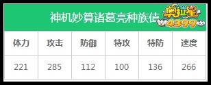 奥拉星神机妙算诸葛亮种族值解析