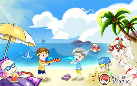 上古天帝篇原创绘画师徒七人的沙滩之旅