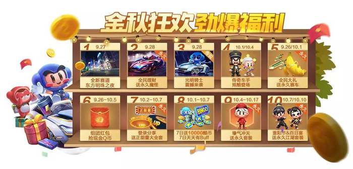 跑跑卡丁车手游金秋狂欢节爆料第二弹 永久赛车&10000酷币海量福利