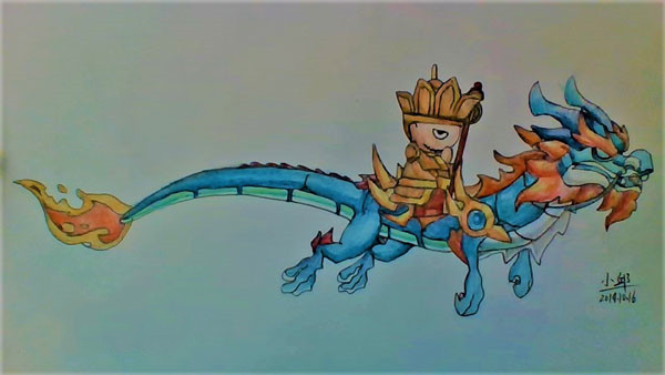 上古天帝篇绘画 手绘青龙坐骑