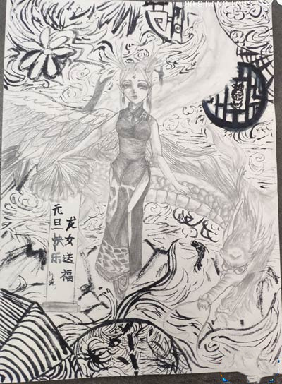 上古天帝篇绘画龙女献福